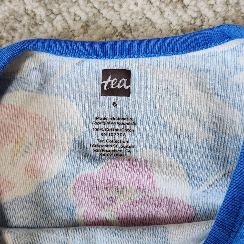 Tea Collection girl's blue floral short sleeve cotton dress size 5